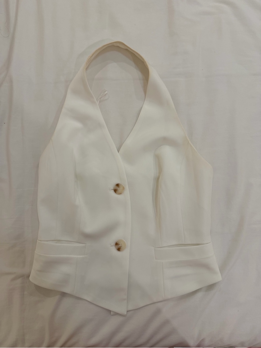 Astr White Halter-Style Smocked Top